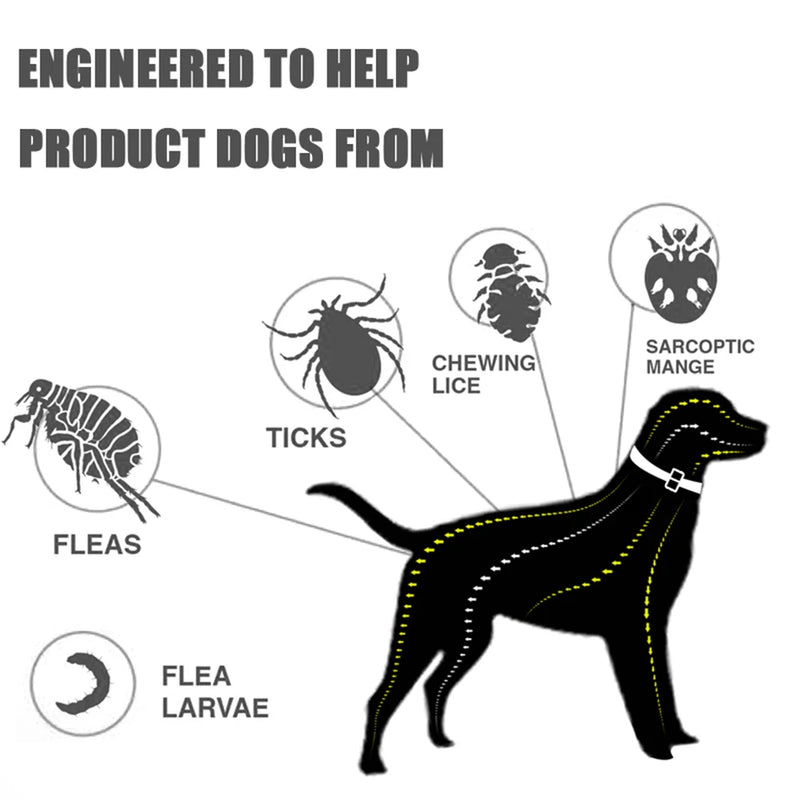 Coleira de silicone ajustável para cães e gatos, anti-pulgas por 8 meses